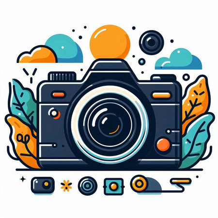 Vector illustration of a stylized retro camera on a white background.のイラスト素材