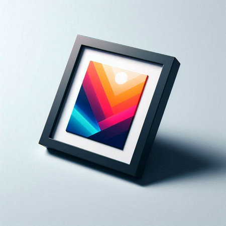 Colorful abstract picture in a black frame on a gray background.のイラスト素材