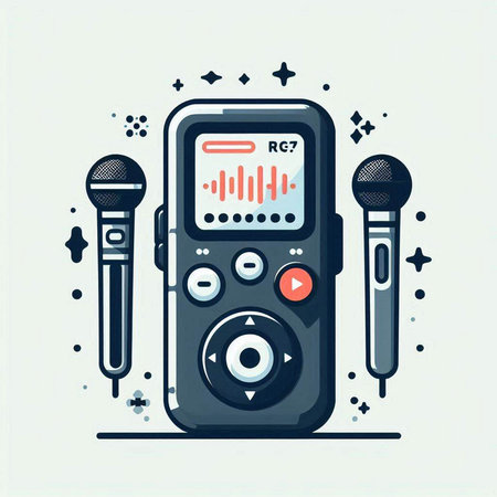 Vector illustration of a microphone and digital multimeter on a white background.のイラスト素材