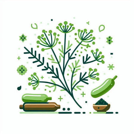 Cucumber and spices. Vector illustration in a flat style.のイラスト素材