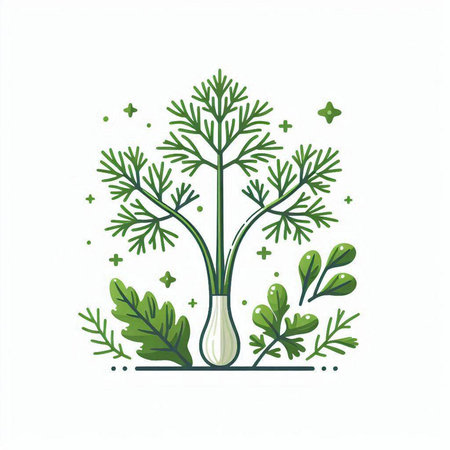 Vector illustration of fresh dill isolated on white background. Flat style.のイラスト素材