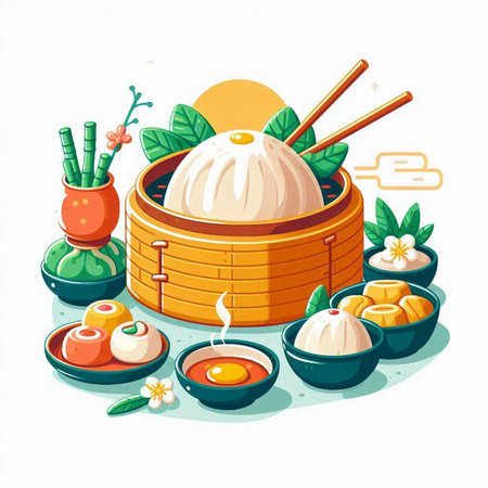 Illustration of a set of chinese food. Vector illustration.のイラスト素材