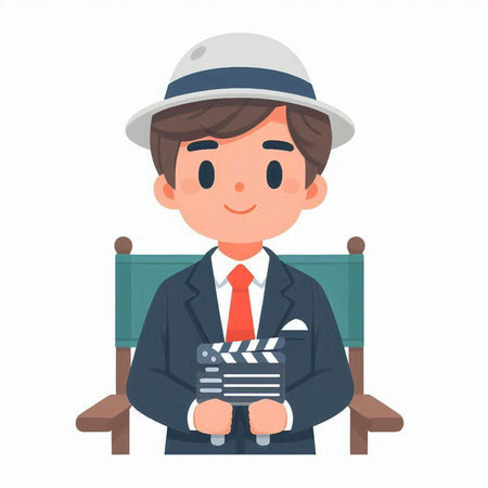 Illustration of a man in a hat holding a clapperboardのイラスト素材