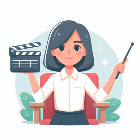 Cinema woman with clapperboard. Vector illustration in cartoon styleのイラスト素材
