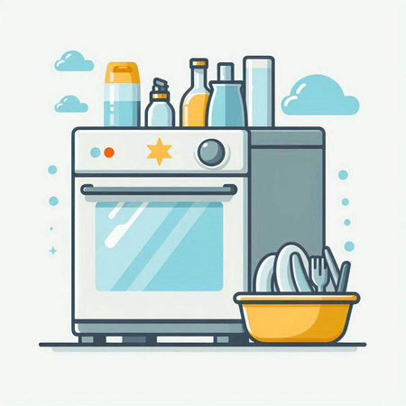 Kitchen utensils and household appliances. Vector illustration in flat styleのイラスト素材