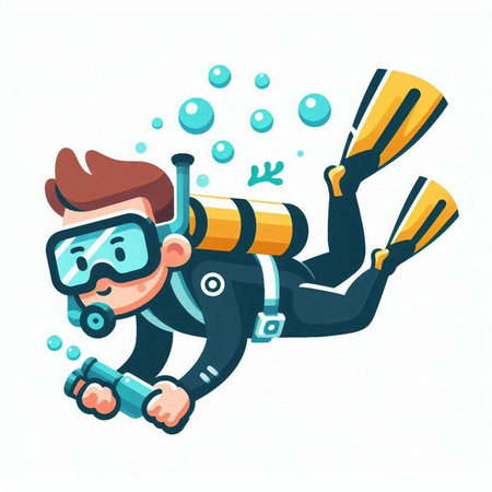 Scuba diver with scuba equipment. Vector illustration in cartoon styleのイラスト素材
