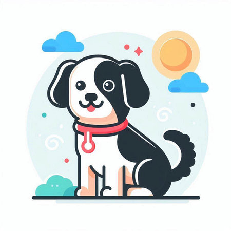 Cute cartoon dog on white background. Vector illustration in flat style.のイラスト素材