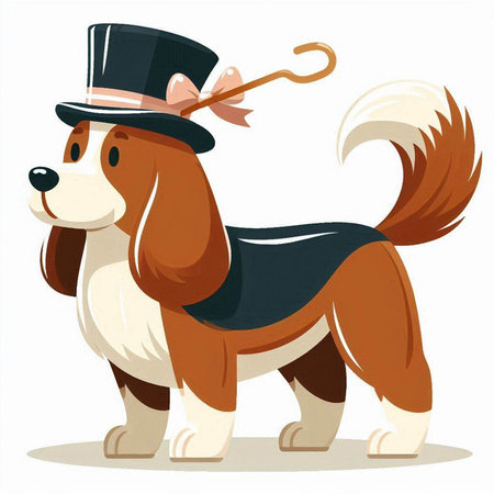 Illustration of a dog in a top hat. Vector illustration.のイラスト素材