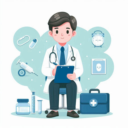 Doctor with a stethoscope and a clipboard. Vector illustration.のイラスト素材