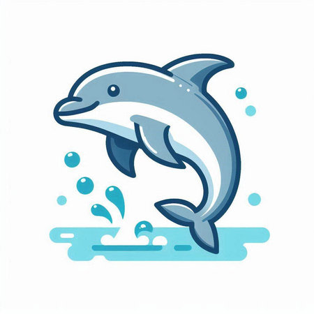 Dolphin jumping out of the water. Vector illustration in flat style.のイラスト素材