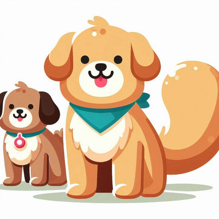 Illustration of a Cute Puppy and Dog on a White Backgroundのイラスト素材
