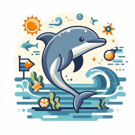 Dolphin swimming in the sea. Vector illustration in cartoon style.のイラスト素材