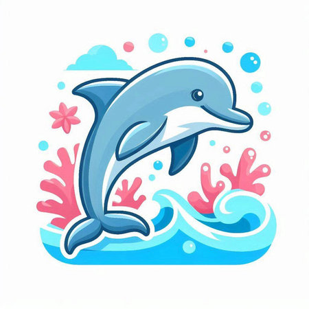 Cute cartoon dolphin jumping out of the water. Vector illustration.のイラスト素材