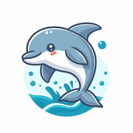 Cute cartoon dolphin jumping out of the water. Vector illustration.のイラスト素材