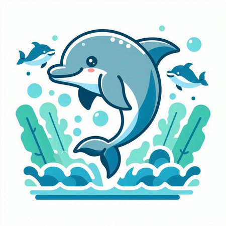 Cute dolphin jumping out of the water. Vector cartoon illustration.のイラスト素材