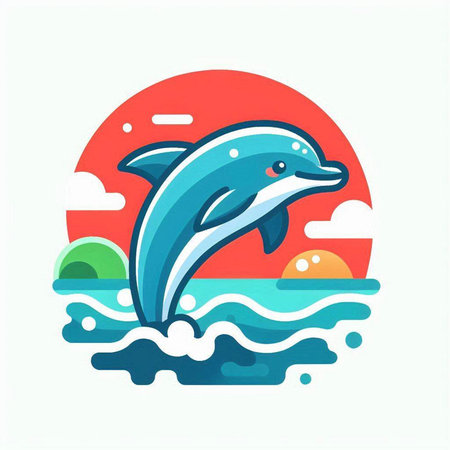 Dolphin in the sea. Vector illustration of a flat style.のイラスト素材