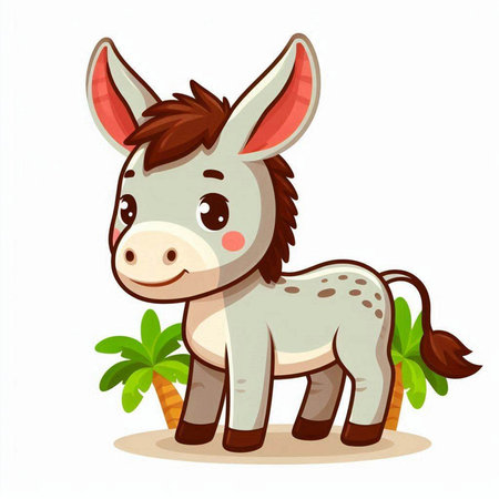 Cute cartoon donkey isolated on white background. Vector illustration of a funny donkey.のイラスト素材