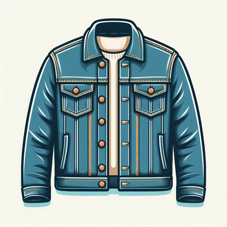 Denim jacket. Denim jacket with pockets. Vector illustration.のイラスト素材