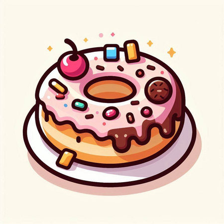 Donut with sprinkles. Vector illustration of a sweet dessert.のイラスト素材