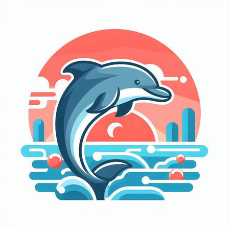 Dolphin jumping out of the water. Flat style vector illustration.のイラスト素材