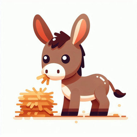 Donkey with a piece of bread. Cute cartoon vector illustration.のイラスト素材