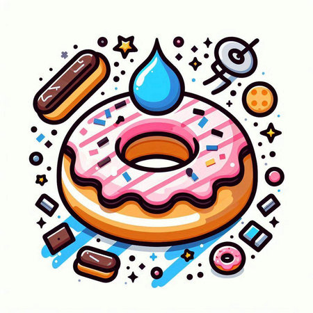 Donut with pink glaze and sprinkles, vector illustration.のイラスト素材