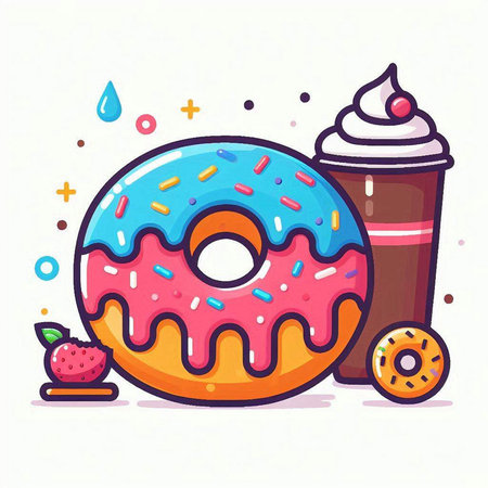 Donut and coffee vector illustration. Donut and coffee icon.のイラスト素材