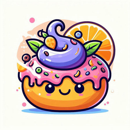 Cute cartoon donut with fruits and berries. Vector illustration.のイラスト素材