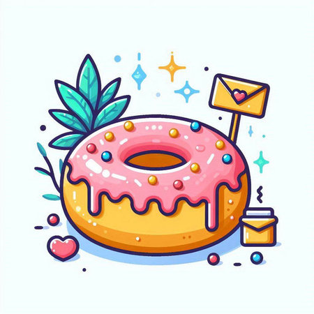 Donut with pink glaze and sprinkles. Vector illustration.のイラスト素材