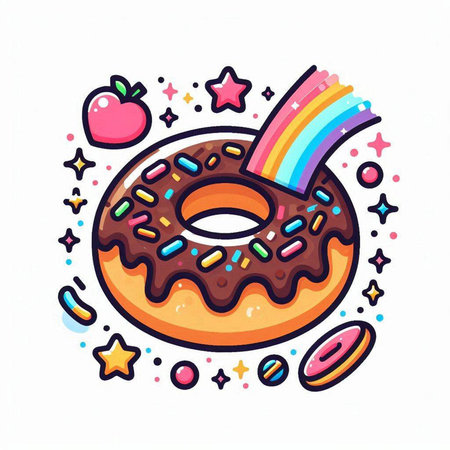 Donut with sprinkles and donut with rainbow. Vector illustration.のイラスト素材