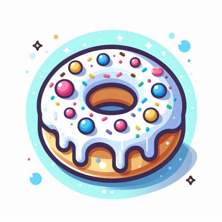 Cartoon donut with glaze and sprinkles. Vector illustration.のイラスト素材