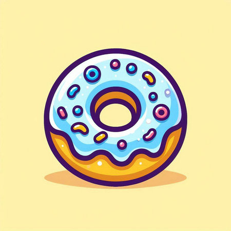 Donut icon. Vector illustration in cartoon style. Isolated on yellow background.のイラスト素材