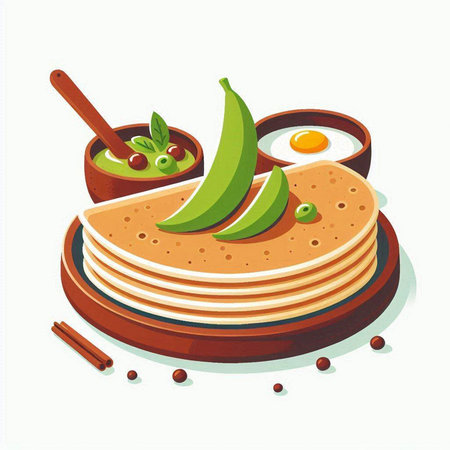 Pancakes with green peas and sour cream. Vector illustration.のイラスト素材