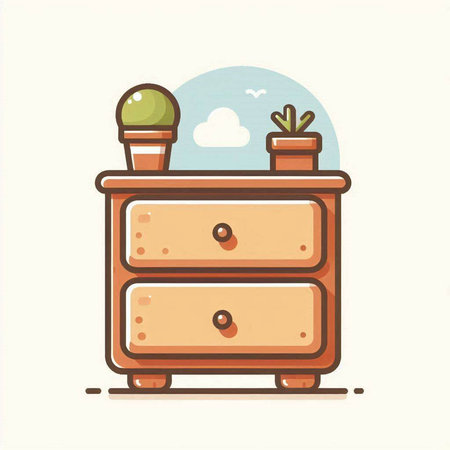 Vector illustration of a chest of drawers with a cactus.のイラスト素材
