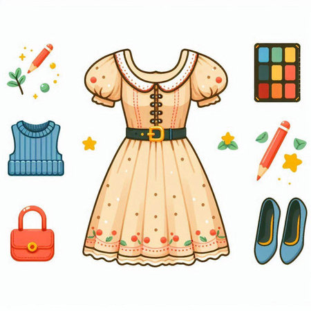 Vector set of clothes and accessories for a little girl on a white backgroundのイラスト素材