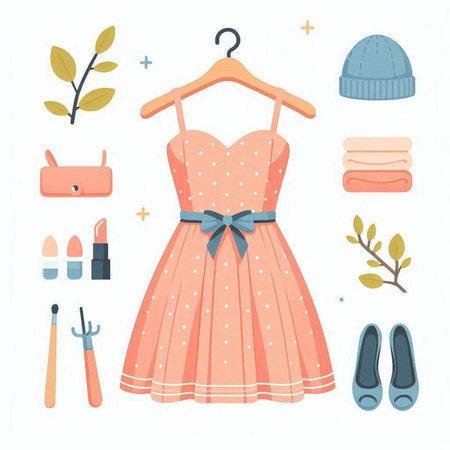 Fashion set of clothes and accessories. Vector illustration in flat styleのイラスト素材