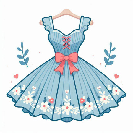 Vector illustration of a beautiful blue dress with a bow on a white backgroundのイラスト素材
