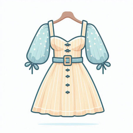Illustration of a cute girl in a dress on a white backgroundのイラスト素材