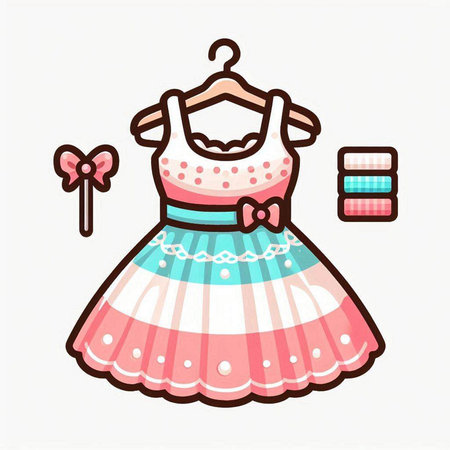 Cute dress on a hanger. Vector illustration in cartoon style.のイラスト素材