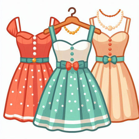Illustration of three dresses on a hanger isolated on a white backgroundのイラスト素材