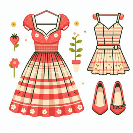 Fashionable summer clothes set. Vector illustration in cartoon style.のイラスト素材