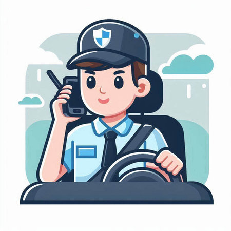 Illustration of a policeman driving a car and talking on the phoneのイラスト素材