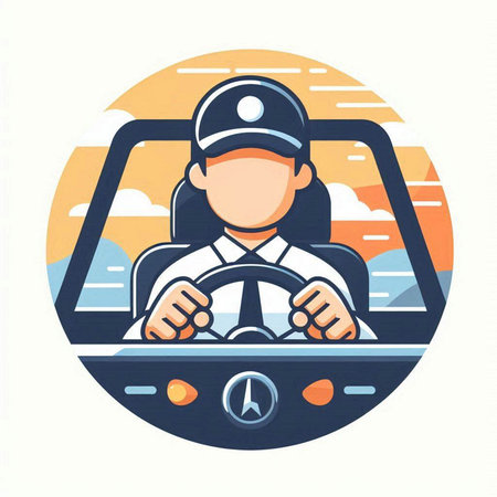 Driver on the steering wheel of the car. Flat vector illustration.のイラスト素材