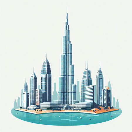 modern skyscrapers in Dubai, United Arab Emirates, vector illustrationのイラスト素材