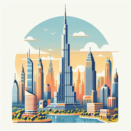 City skyline with skyscrapers. Vector illustration in retro style.のイラスト素材