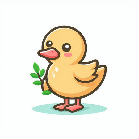 Cute duckling with green leaves on white background. Vector illustration.のイラスト素材