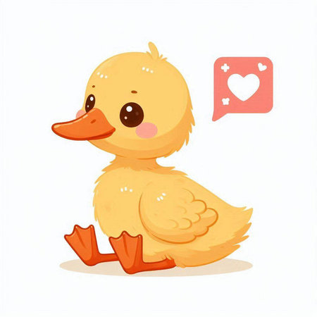 Cute duckling and speech bubble. Vector illustration isolated on white background.のイラスト素材