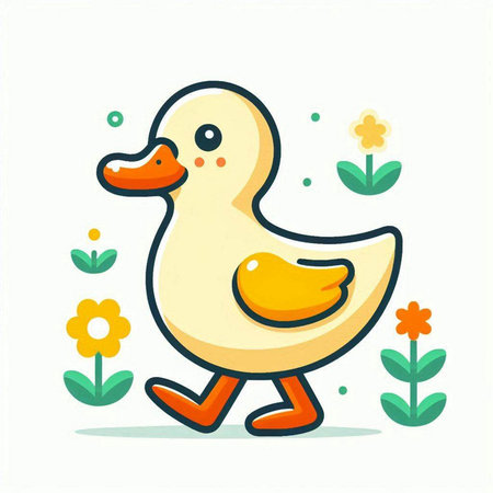 Duckling vector illustration. Cute cartoon duckling character.のイラスト素材