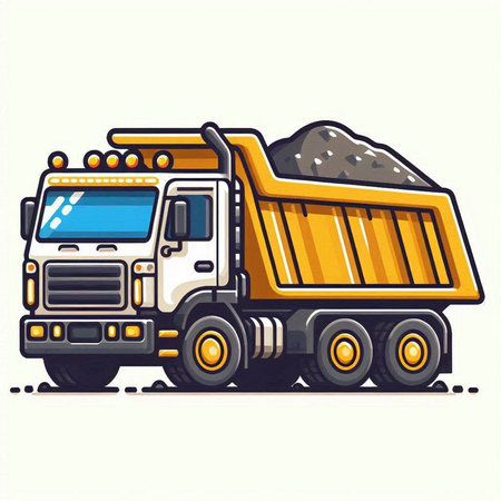 Dump truck isolated on white background. Vector illustration in cartoon style.のイラスト素材