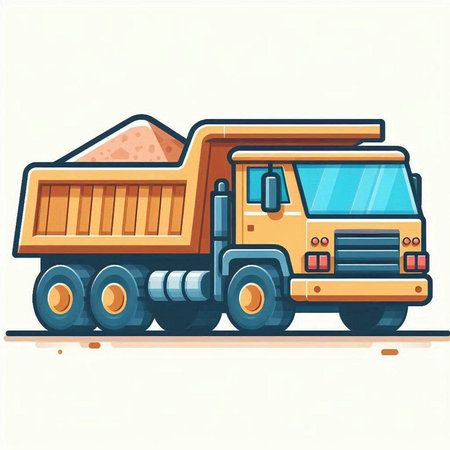 Dump truck. Vector illustration of a dump truck on the road.のイラスト素材